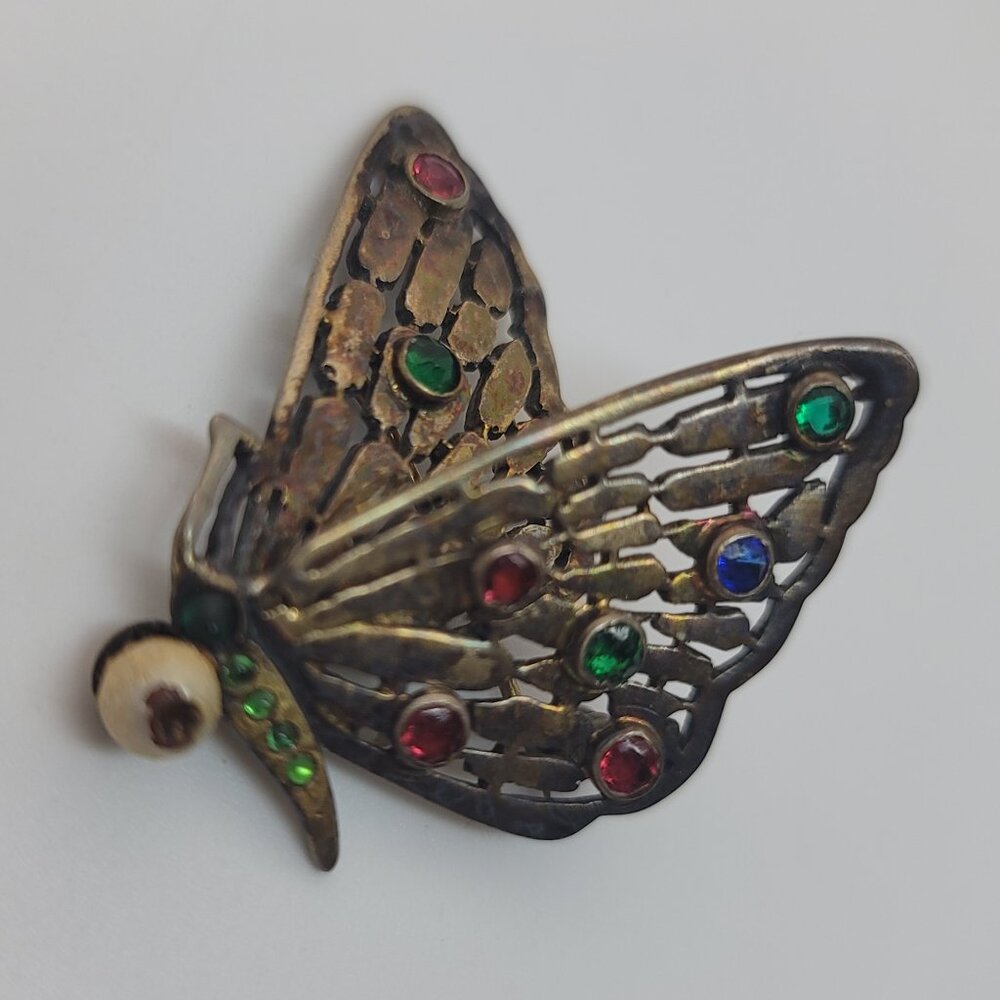 Crystal, Enamel & Sterling Butterfly Brooch by Ciner